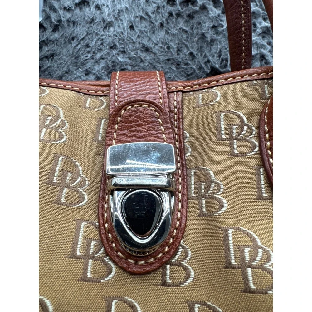 Dooney & Bourke Women's Logo Monogram Canvas Leather Trim Top Handle Bag Brown